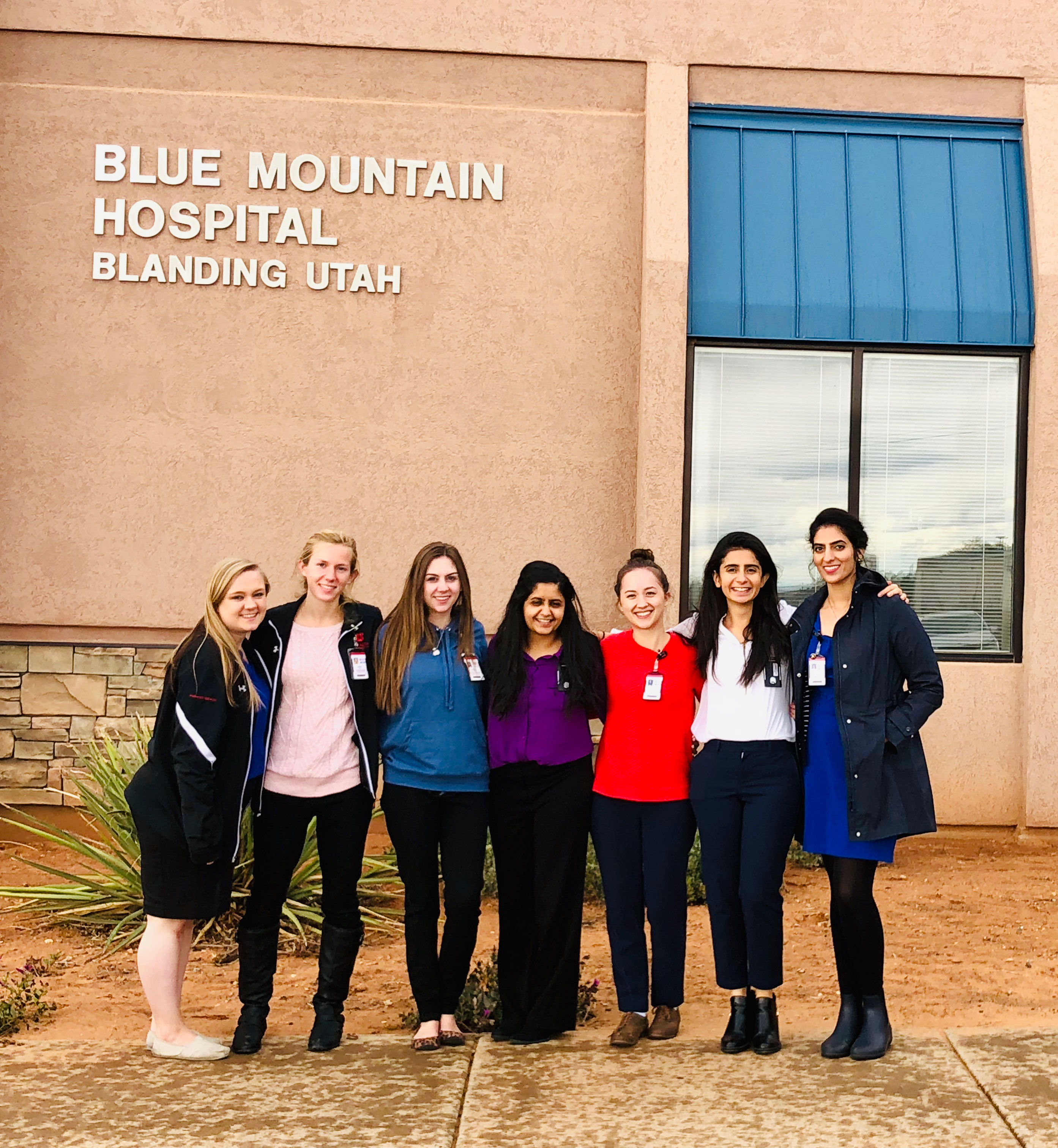 Rural Outreach Trip to Blanding 2018 students outside hospital