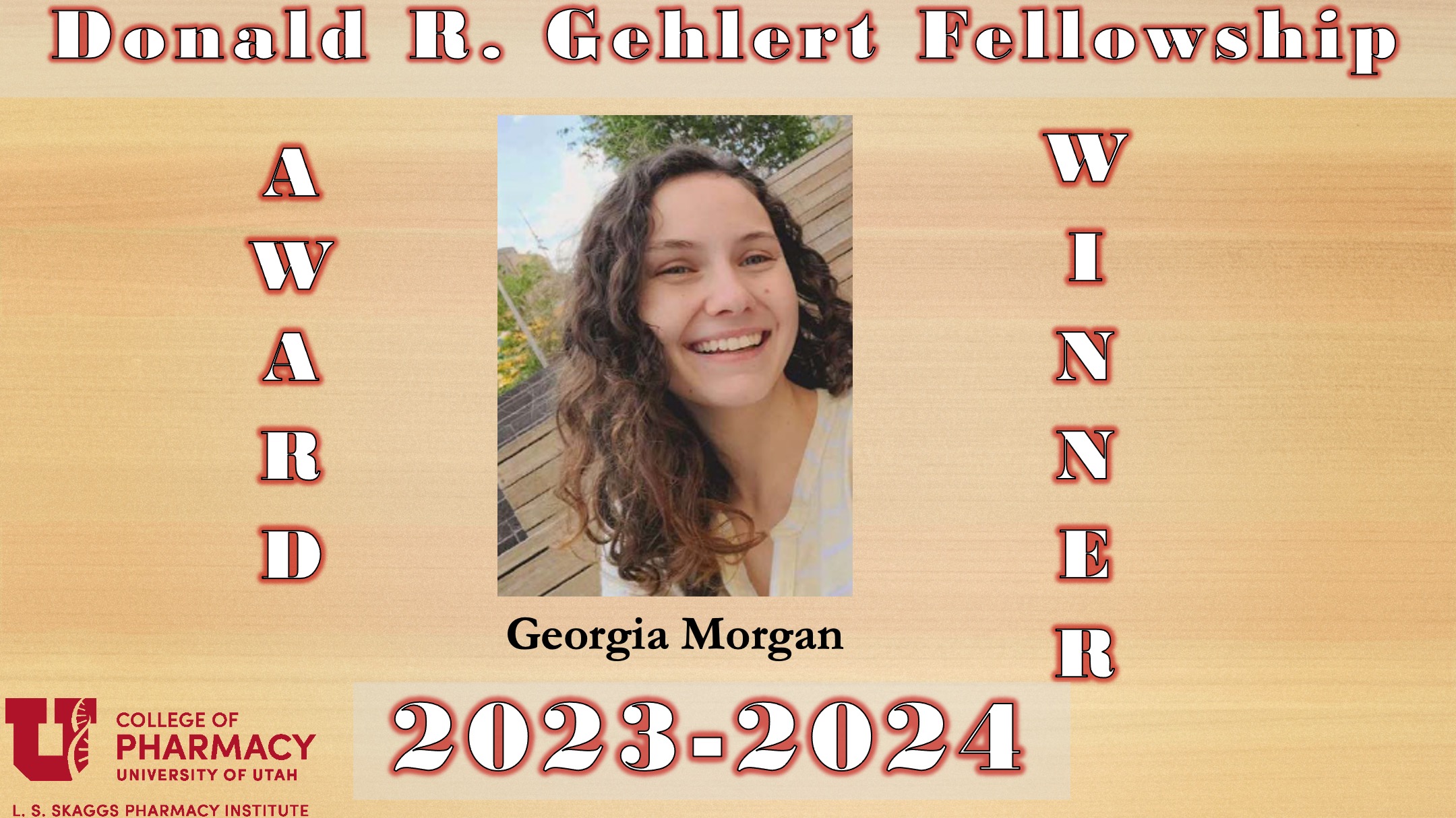 Georgia Morgan on an award from Gehlert Family
