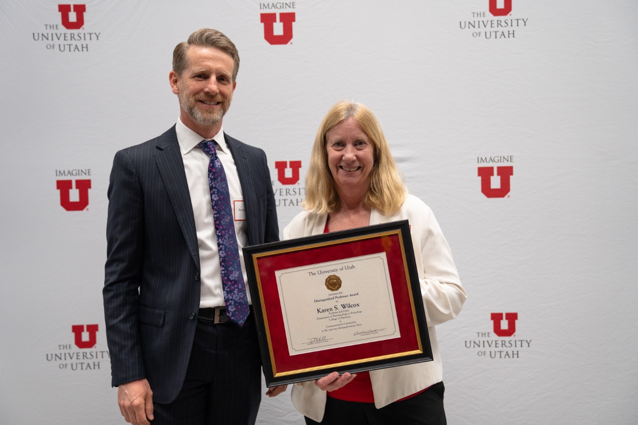 Dr. Karen Wilcox and Dean Randy Peterson at the 2023 Faculty Awards Dinnner